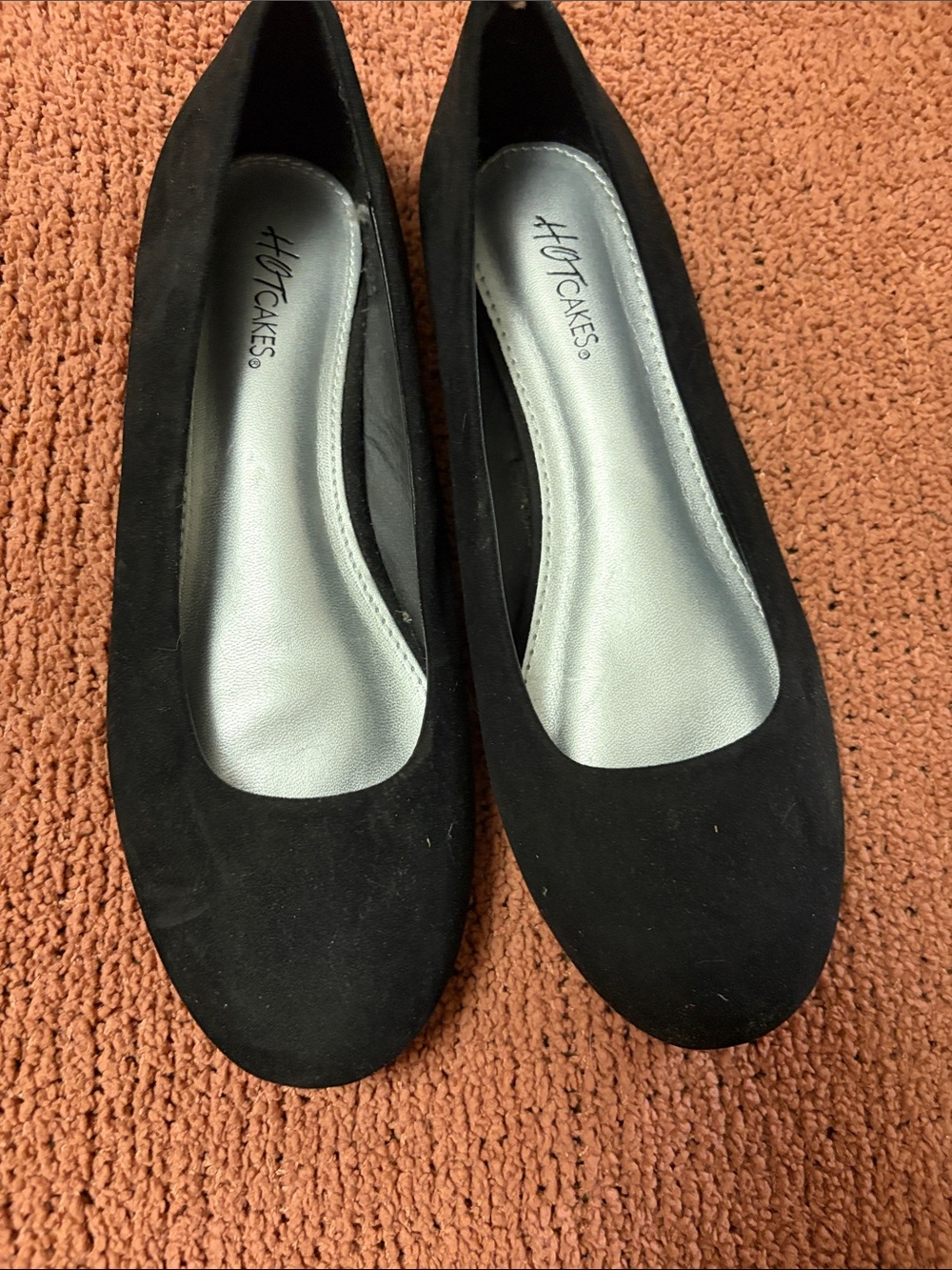 Hot Cakes Black Suede Round-Toe Ballet Flats